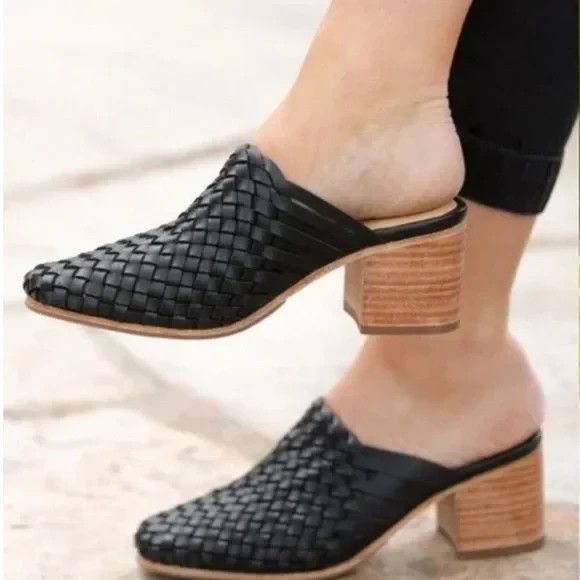 NEW Nisolo Women's Go To Woven Heeled Slip-On Mules Black Leather sz 7.5 - Picture 3 of 8
